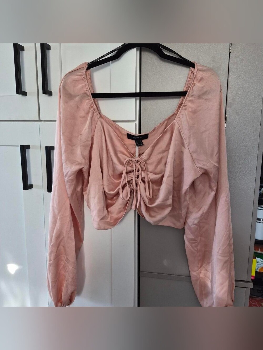 Forever 21 Blush Pink Ruched Tie-Front Crop Top